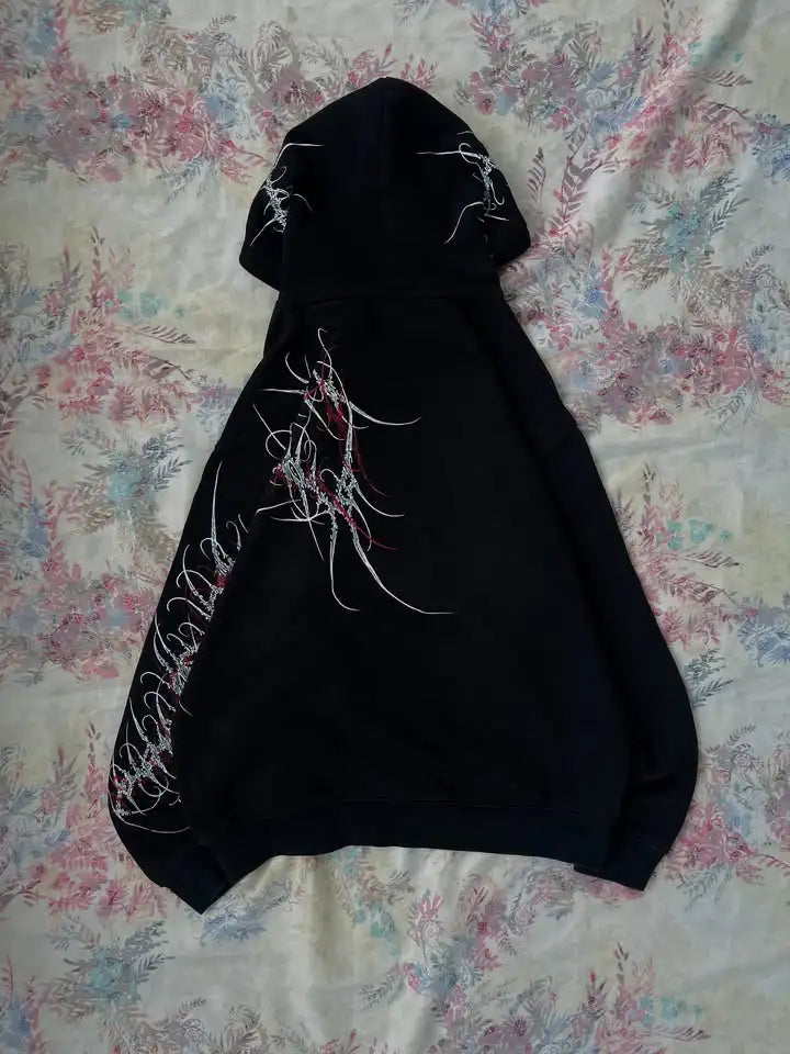 Women's Gothic Minimalist Graffiti Zip-Up Hoodie