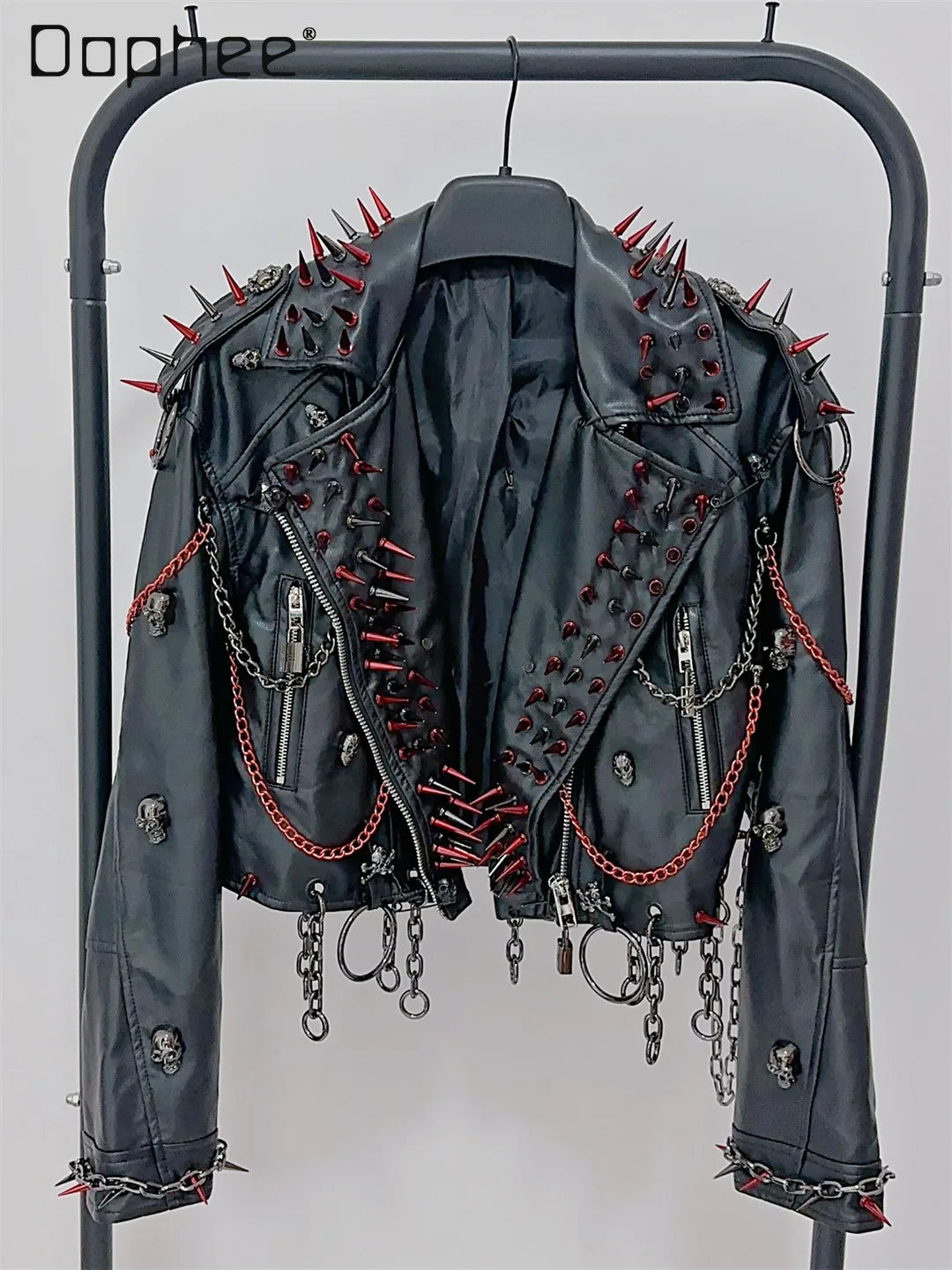 Women's Y2K Rivet Chain PU Leather Jacket