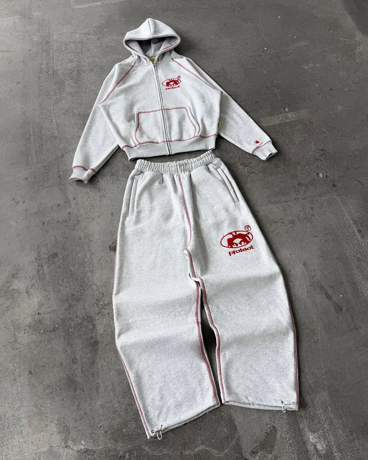 Men's Y2K Vintage Streetwear Gray Two-piece Set