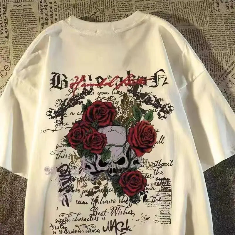 Apex Ritual – レディース スカルプリント コットン Tシャツ – ヴィンテージ 丸首 半袖 Tシャツ