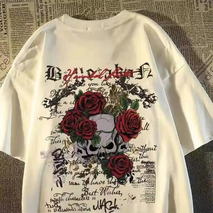 Apex Ritual – レディース スカルプリント コットン Tシャツ – ヴィンテージ 丸首 半袖 Tシャツ