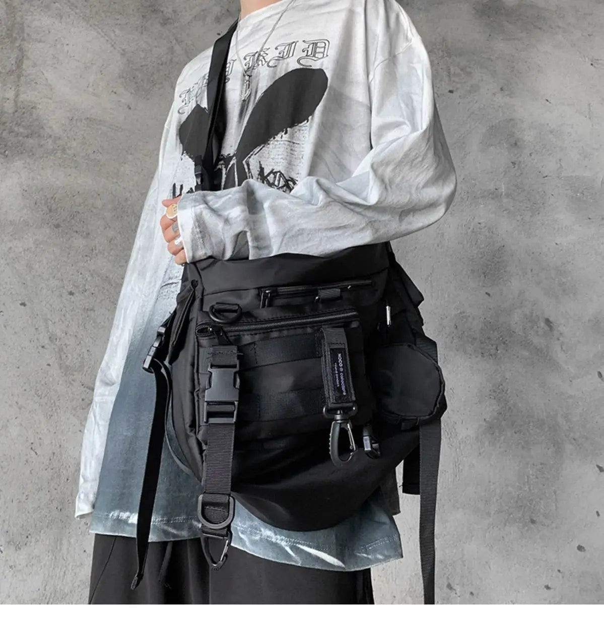 Shopper Nylon Shoulder Gothic Black Crossbody Messenger Tote Bags For Men Women's Hip Hop Techwear Satchel Waist Goth Postman