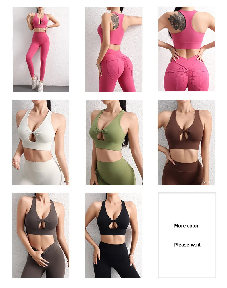 TRY TO BN Yoga Sports Bra Women Gym Underwear Sexy Hollow Vest Shockproof Gather Chest Cross Fitness Top Workout Running Clothes
