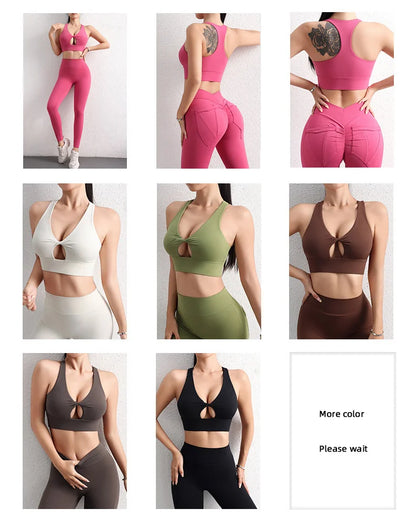 TRY TO BN Yoga Sports Bra Women Gym Underwear Sexy Hollow Vest Shockproof Gather Chest Cross Fitness Top Workout Running Clothes