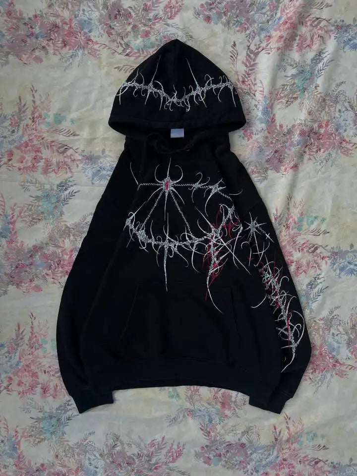 Women's Gothic Minimalist Graffiti Zip-Up Hoodie - APEX RITUAL women's hoodies & sweatshirts