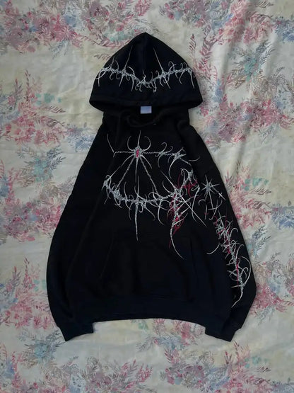 Women's Gothic Minimalist Graffiti Zip-Up Hoodie - APEX RITUAL women's hoodies & sweatshirts