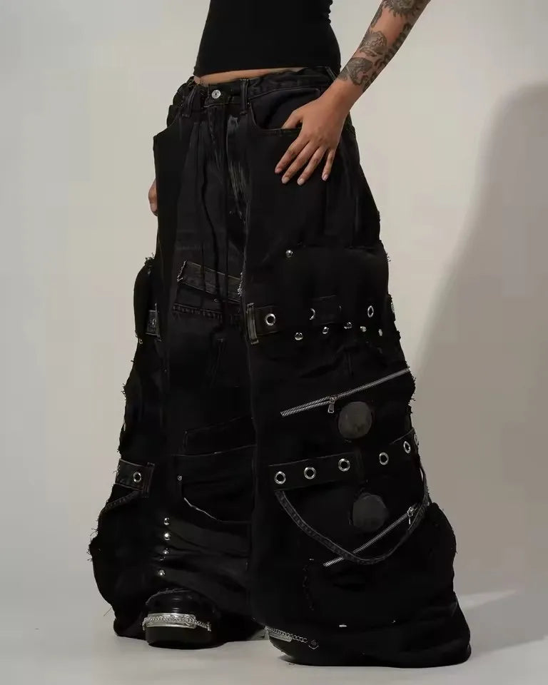 Women's Y2K Distressed Multi-Pocket Cargo Jeans