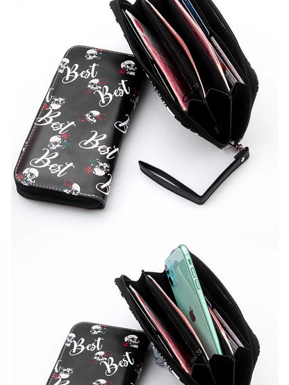 New Punk Style Skull Wallet Black Gothic Pu Leather Women Men Wallet Ghost Printing Purse Unique Design Stylish Long Wallets