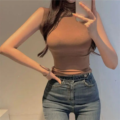 Women's Y2K Vintage Sleeveless Turtleneck Top