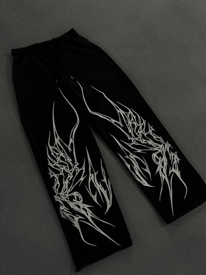 White Skull Gothic Casual Pants Mens American Retro Punk Dark Jogging Pants Harajuku Trend Sweatpants