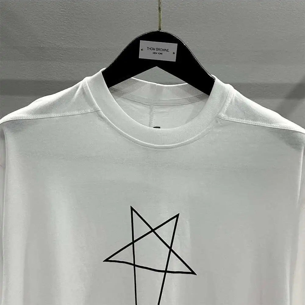 HKSH Spring Summer New Men's Tide Dark Cotton Form Five Star Printed Pattern Cotton T-shirts Half Sleeve Women Chic Tees HK2006