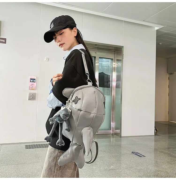 Whale Design Dual Shoulder Backpack Unisex Street Style Cycling Bag Fashionable Student Backpack for Men And Women