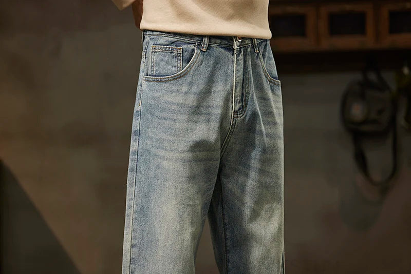 KSTUN Light Blue Baggy Pant Men Wide Leg Jeans Loose Straight Casaul Streetwear Vintage Men's Trousers 100% Cotton Large Size 40