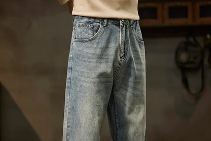 KSTUN Light Blue Baggy Pant Men Wide Leg Jeans Loose Straight Casaul Streetwear Vintage Men's Trousers 100% Cotton Large Size 40