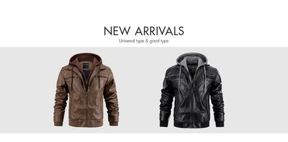 CARANFIER Men PU Leather Jacket Male Moto Biker Hooded Luxury Coats Clothing Faux Vintage Outerwear Chaqueta Hombre Dropshipping