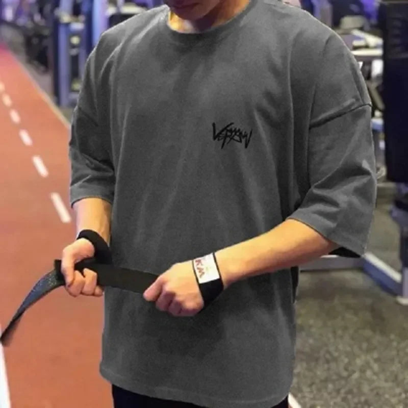 Apex Ritual – メンズオーバーサイズスポーツTシャツ – 丸首コットンサマートレーニングランニングティー