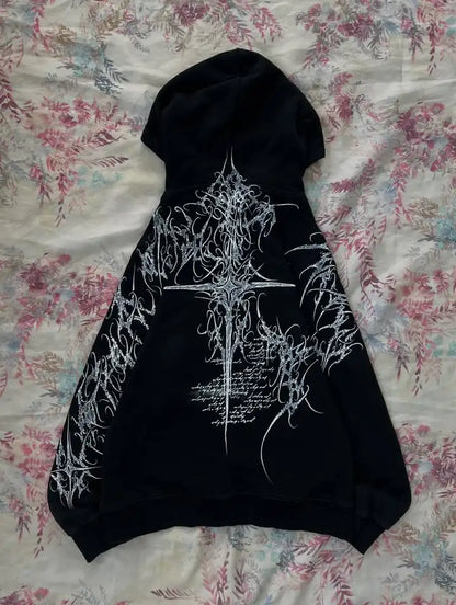 Women's Gothic Minimalist Graffiti Zip-Up Hoodie