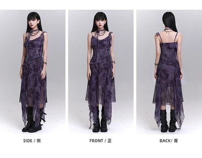 Women's Purple Tie-Dye V-Neck Midi Dress