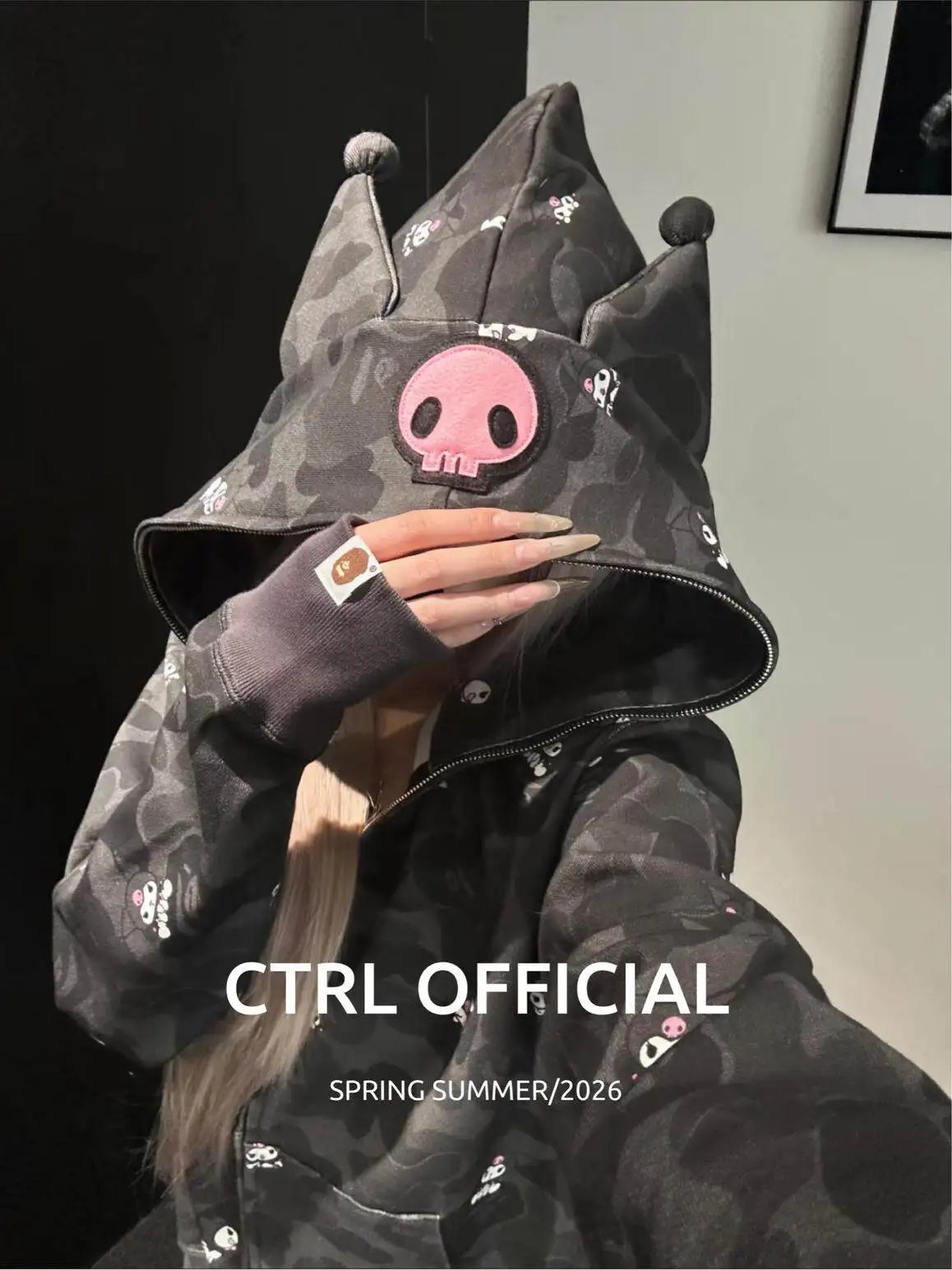 In  Stock  Anime Hello Kittys Hooded Jacket Girl Commuting Coat Jacket Kuromi Anime 3d Ears Hooded Cute Leopard Print Clothes