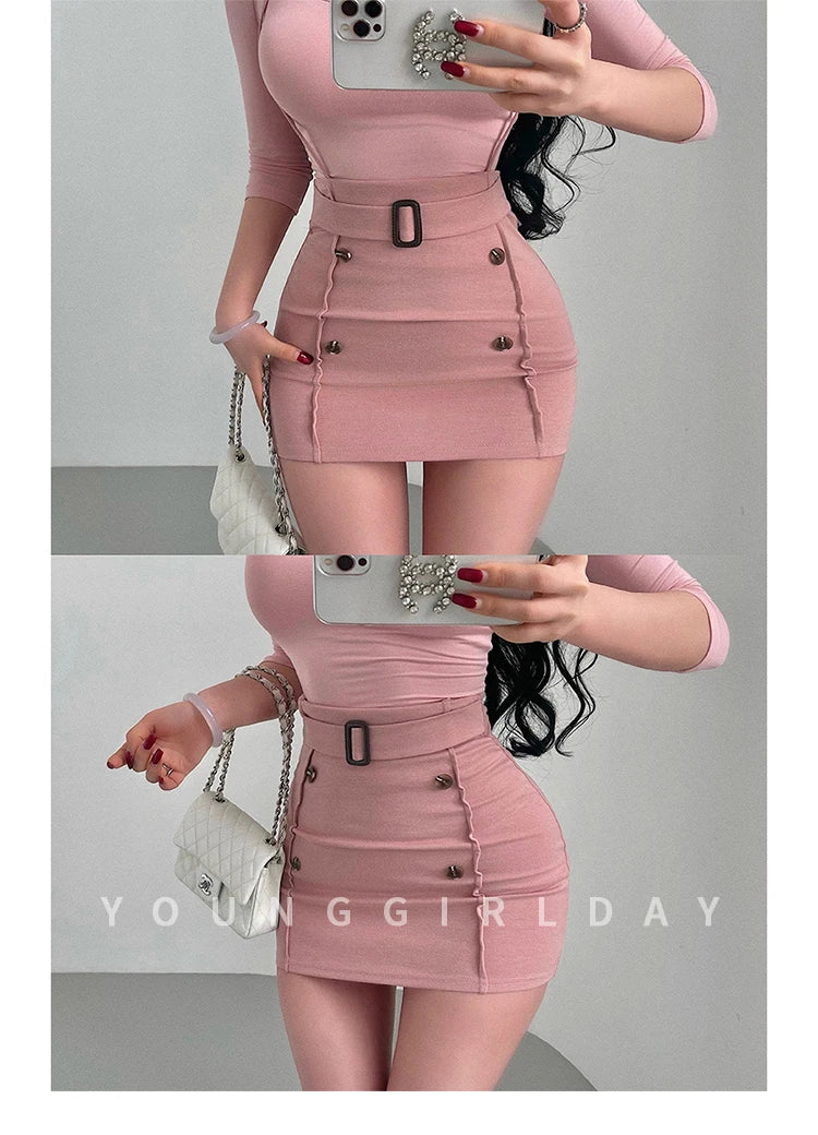 Women's High-Waist Belted Mini Skirt