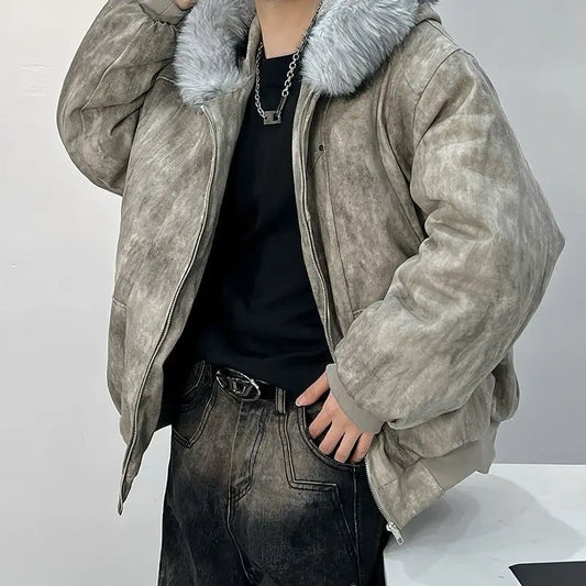 Men's Embroidered Faux Fur Waterproof Jacket