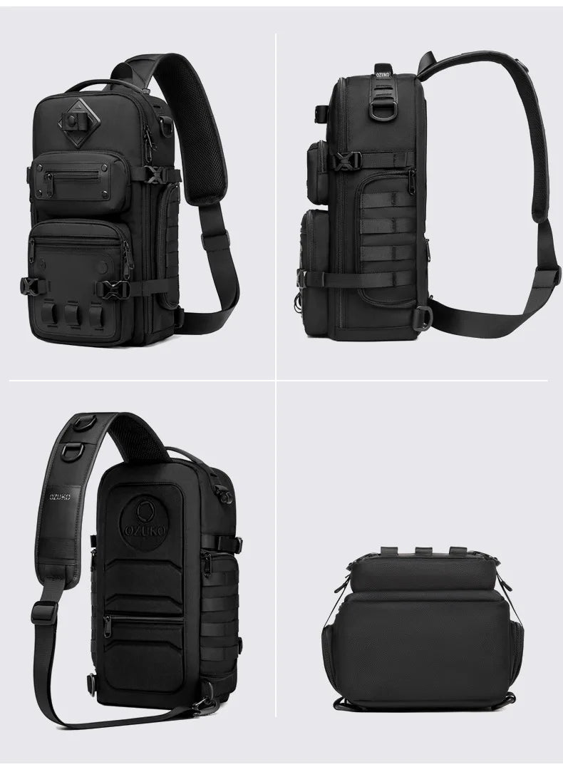 Ozuko Belly Bags Men's Chest Bag Outdoor Tactical One Shoulder Crossbody Bag High Capacity Waterproof Sports Bag For Man
