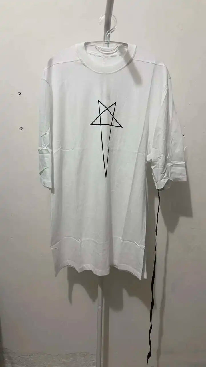 HKSH Spring Summer New Men's Tide Dark Cotton Form Five Star Printed Pattern Cotton T-shirts Half Sleeve Women Chic Tees HK2006