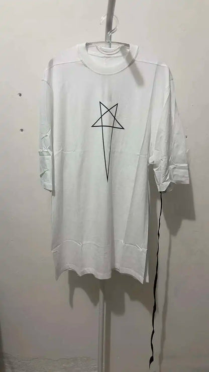 HKSH Spring Summer New Men's Tide Dark Cotton Form Five Star Printed Pattern Cotton T-shirts Half Sleeve Women Chic Tees HK2006