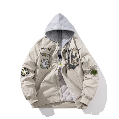 Autumn Winter Pilot Jacket Men Women Badge Star Vintage Bomber Jacket Embroidery Men Fashion Hip Hop Windbreaker Coat Streetwear