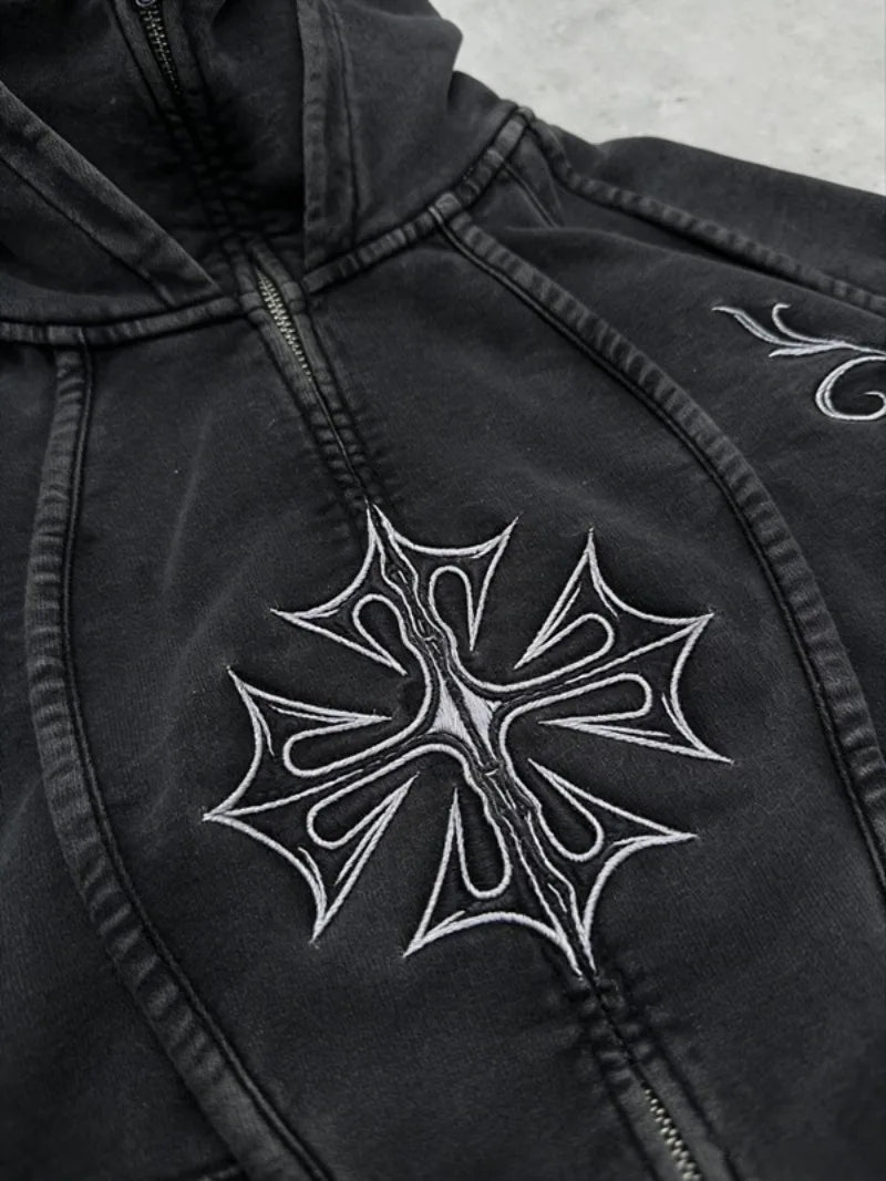 Men's Y2K Gothic Cross-Zip Mask Hoodie