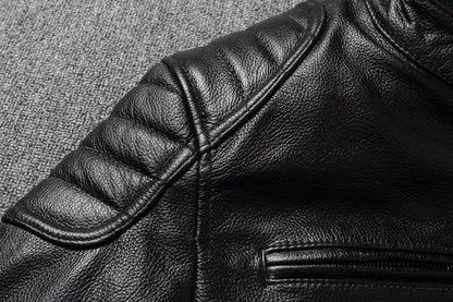 Vintage Black Brown Real Cowhide Genuine Leather Jacket Real Fur Men's Leather Jacket Bomber Men Leather Jacket Motorcycle Coat