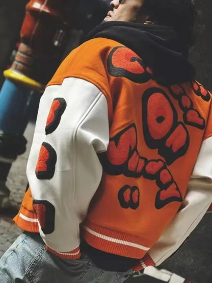 Embroidery bomber Jacket Men Splicing PU Leather Sleeves Spring Autumn Streewear varsity Jacket Baseball Coats Men Clothing
