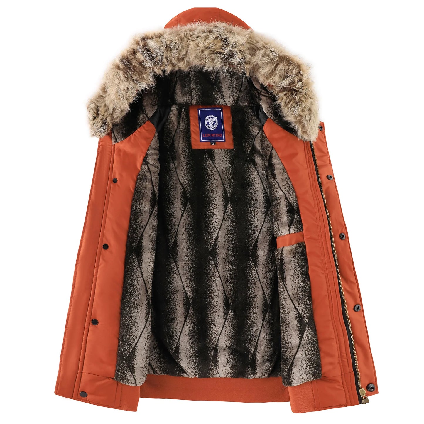 Men's Winter Warm, Hooded Jacket with Raw Edge, Lined Aviator Jacket, Embroidered Badge Design, Windproof and Waterproof Jacket