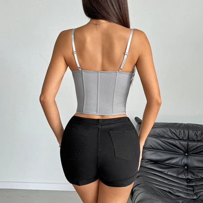 SSexy V Neck Y2K Crop Tops Lace Patchwork Pleated Bowknot Corset Top Sexy Backless Slim Camisole Body Shape Fishbone Bustier