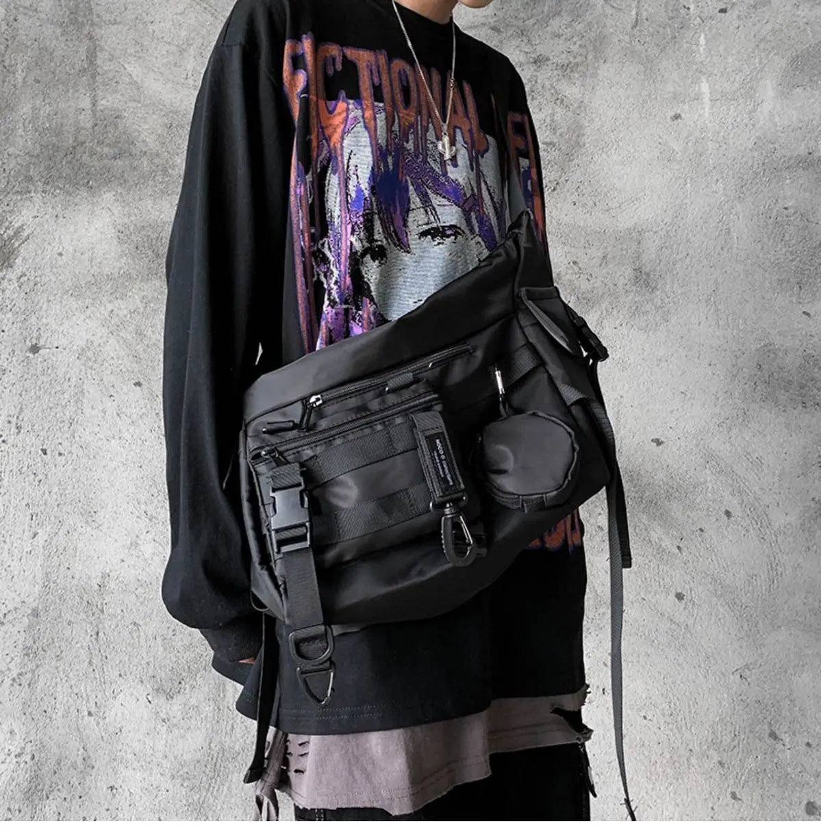 Shopper Nylon Shoulder Gothic Black Crossbody Messenger Tote Bags For Men Women's Hip Hop Techwear Satchel Waist Goth Postman