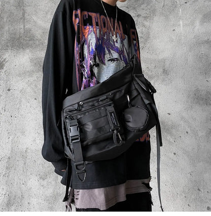 Shopper Nylon Shoulder Gothic Black Crossbody Messenger Tote Bags For Men Women's Hip Hop Techwear Satchel Waist Goth Postman