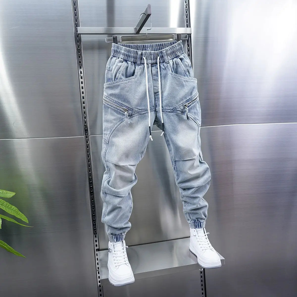 Fashionable Street Jeans Cool Zipper Harem Jeans High Quality Luxury Brand Men Clothing