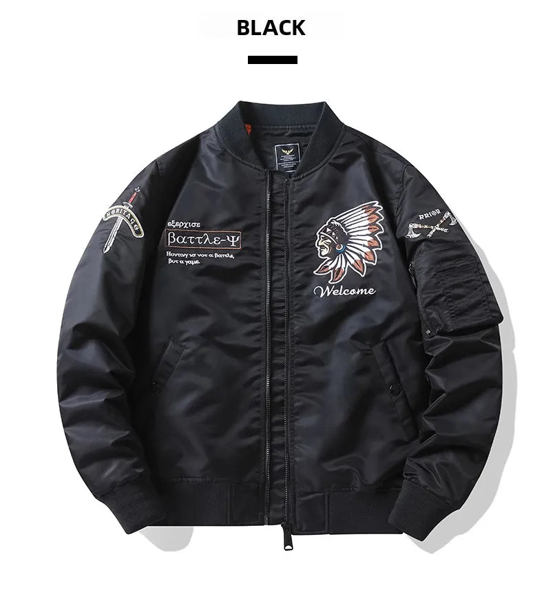 Apex Ritual – Spring Autumn Embroidered MA1 Pilot Jacket Men – Trendy American Workwear Baseball Style
