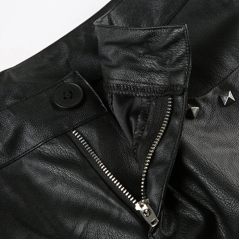 2025 Autumn Winter Women's PU Pants Low Rise Goblin Core Faux Leather Trousers Bell Bottom Gothic Japanese Y2k Stretch 2000s New