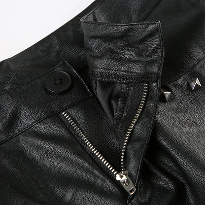 2025 Autumn Winter Women's PU Pants Low Rise Goblin Core Faux Leather Trousers Bell Bottom Gothic Japanese Y2k Stretch 2000s New
