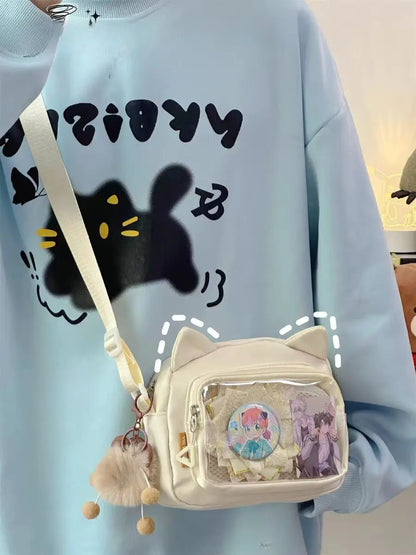 Y2K Japanese Harajuku School Bags for Girls New Transparent Itabag Shoulder Crossbody Bag DIY Badges Display Plate Ita Bag