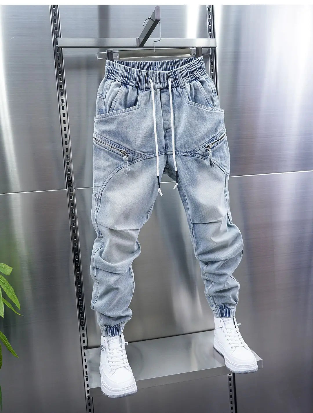 Fashionable Street Jeans Cool Zipper Harem Jeans High Quality Luxury Brand Men Clothing