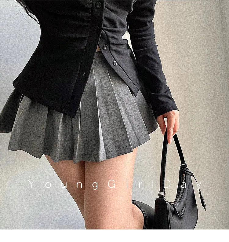  Pleated Skirt with Shorts Women Sexy High Waist White Black A-line Korean Gyaru Mini Tennis Skirt School Girl Summer
