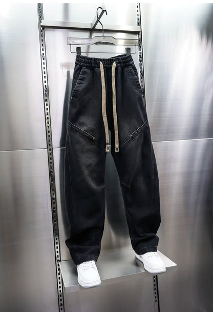 American Retro Washed Distressed Jeans Loose Straight Wide-leg Jeans Luxury Brand Men's Clothing