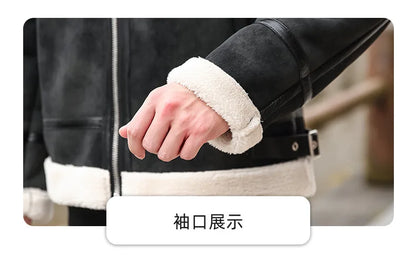 Fashion Solid Slim Korean Style Leather Coat Fleece Jacket Men Leather Jacket Winter Faux Fur Collar Windproof Warm Clothing