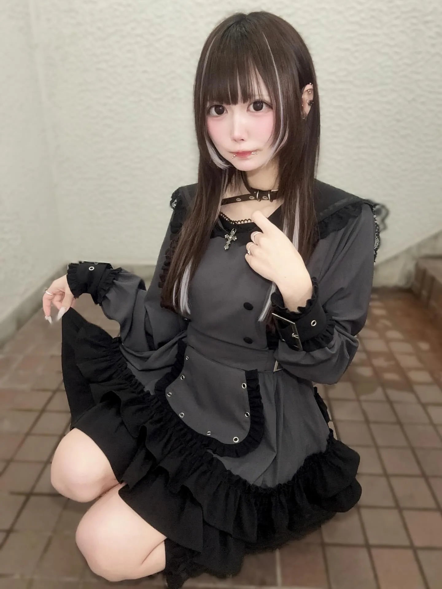 Women's Gothic Navy-Collar Maid Dress Set