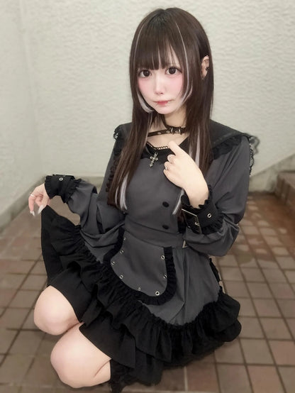 Women's Gothic Navy-Collar Maid Dress Set