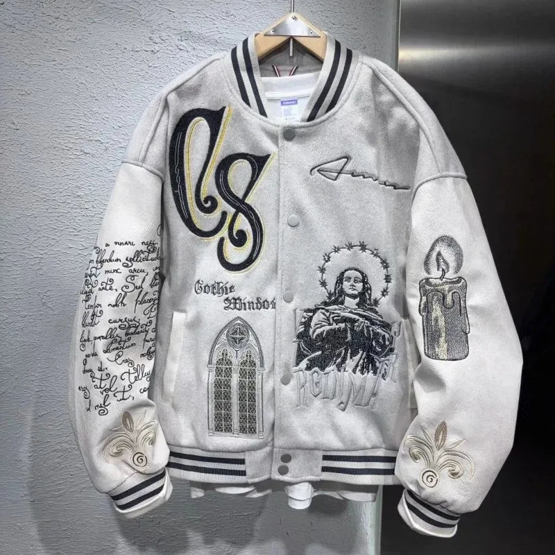 Embroidery Baseball Bomber Jacket Men Spring Autumn Varsity Jacket Spliced Leather Sleeves Streewear Baseball Coats Men Clothes
