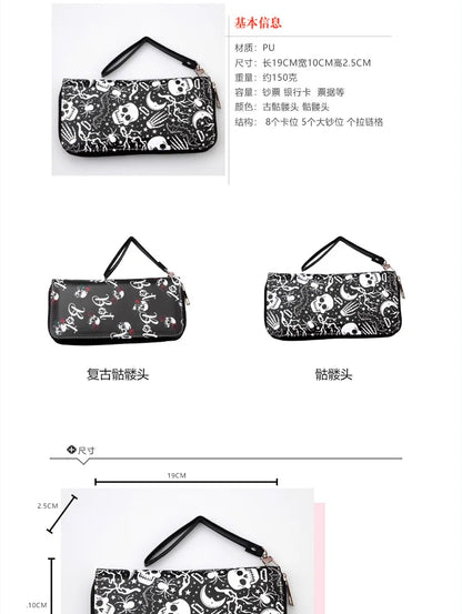 New Punk Style Skull Wallet Black Gothic Pu Leather Women Men Wallet Ghost Printing Purse Unique Design Stylish Long Wallets