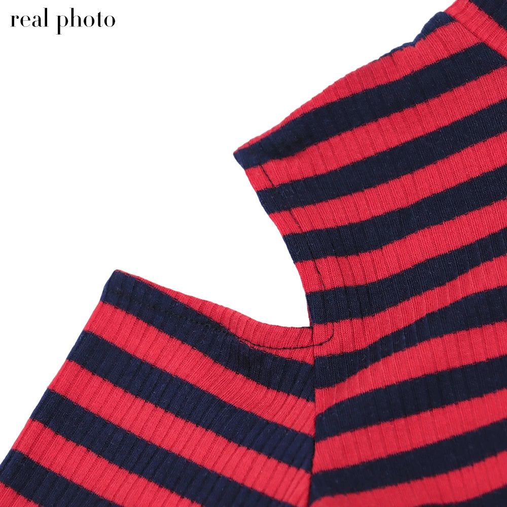 Grunge Striped Mall Gothic Basic T-shirts Punk E-girl Aesthetic Bodycon Casual Crop Tops Long Sleeve Open Shoulder Tee Gothic